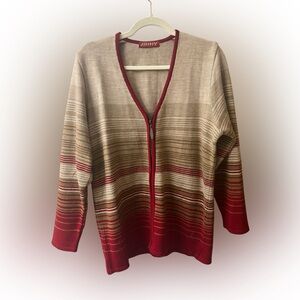 Jimmy beige & red zip up cardigan Size est Medium see measurements. #10279